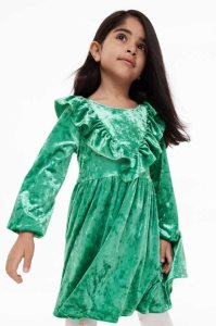 Vestido Corto H&M Ruffle-trimmed Velour Niños Rojos | 194376QXA