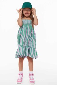 Vestido Corto H&M Smocked Algodon Niños Verdes Rosas | 502639VHX