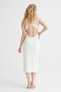 Vestido H&M Acanalado open-backed Mujer Blancos | 012643WXR