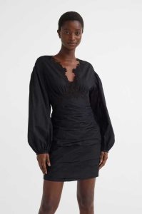 Vestido H&M Encaje-trimmed Balloon-sleeved Mujer Negros | 947612OSI