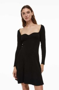 Vestido H&M Flared-skirt Rib-knit Mujer Negros | 708496EXD