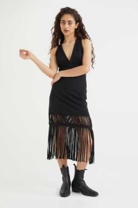 Vestido H&M Fringe-trimmed Mujer Negros | 147309CDX