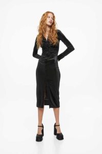 Vestido H&M Gathered Velour Shirt Mujer Negros | 658723KGO