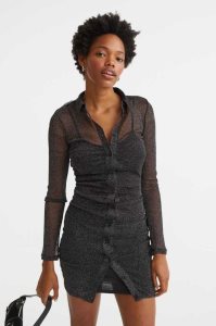 Vestido H&M Glittery Draped Shirt Mujer Negros | 593024SMP