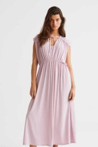 Vestido H&M Long Gathered Mujer Rosas Claro | 705361FVQ