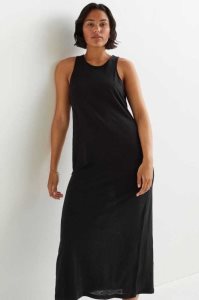 Vestido H&M Long Linen Jersey Mujer Negros | 356417XKF