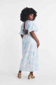 Vestido H&M Puff-sleeved Lyocell-blend Mujer Azules Claro | 632495UJZ