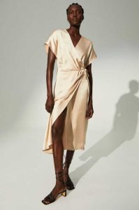 Vestido H&M Satin Wrap-front Mujer Beige Claro | 420978WNU