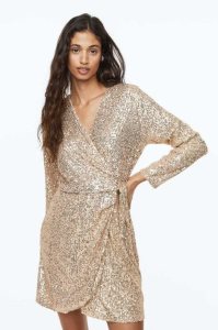 Vestido H&M Sequined Wrap Mujer Negros | 849653ZWO