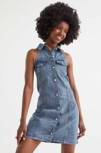 Vestido H&M Sin Manga Denim Shirt Mujer Negros | 314876MDK