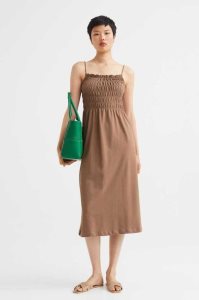 Vestido H&M Smocking-detail Mujer Beige Oscuro | 465782CPX