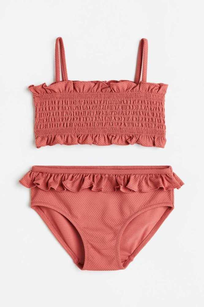 Abajo De Bikini H&M Ruffle-trimmed Smocked Niños Rojos Oscuro | 930681UGJ