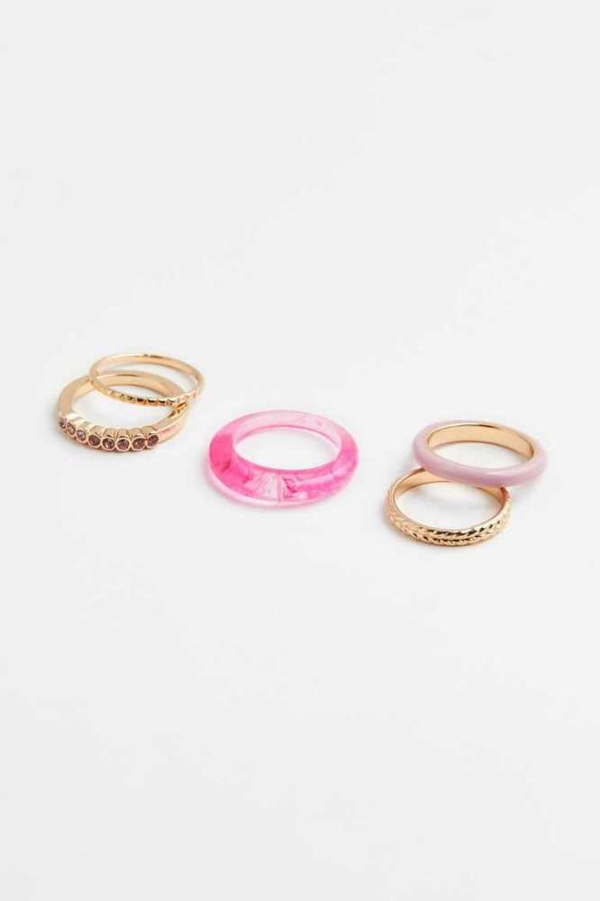 Anillos H&M 5-pack Mujer Dorados Turquesa Claro | 491673FKC