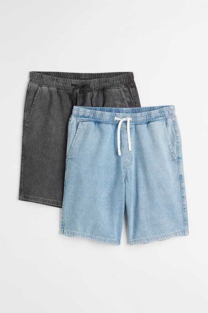 Bermudas H&M 2-pack Regular Denim Jogger Hombre Azules Claro Negros | 307942UWC