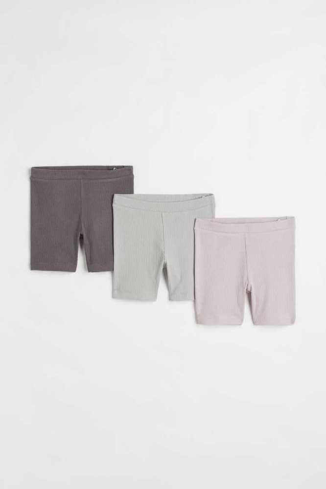 Bermudas H&M 3-pack Acanalado Bike Niños Morados Claro Grises Oscuro | 621958TGC