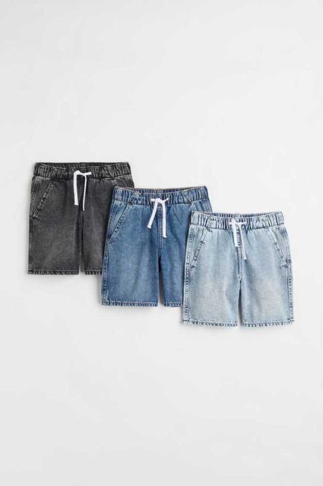 Bermudas H&M 3-pack Algodon Denim Niños Grises Oscuro Azules | 417539HNO