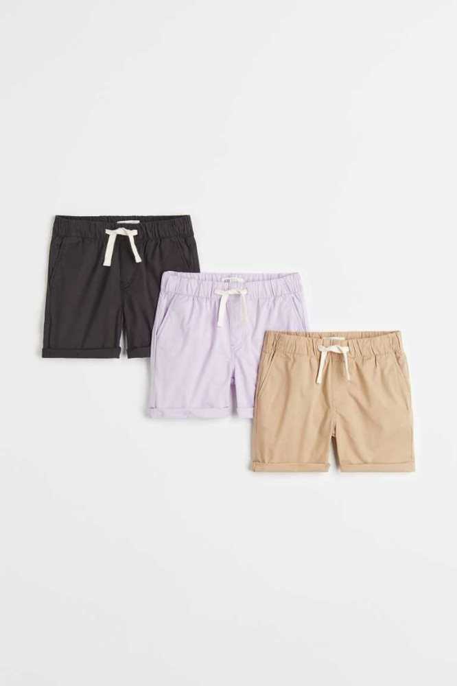 Bermudas H&M 3-pack Algodon Niños Azul Marino Azules Azules Claro Marrom | 519764TIN