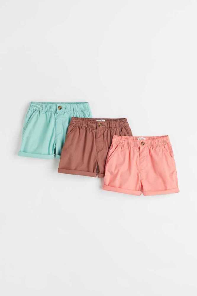 Bermudas H&M 3-pack Algodon Poplin Niños Rosas Verdes Naranjas | 675482JMK