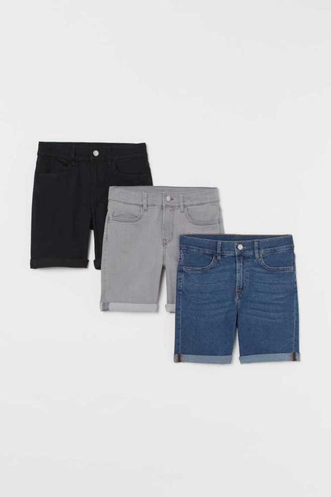 Bermudas H&M 3-pack Denim Niños Azules Grises Negros | 957064OLV