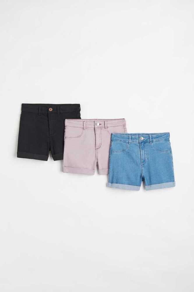 Bermudas H&M 3-pack Denim Niños Negros Azules | 156279TKQ