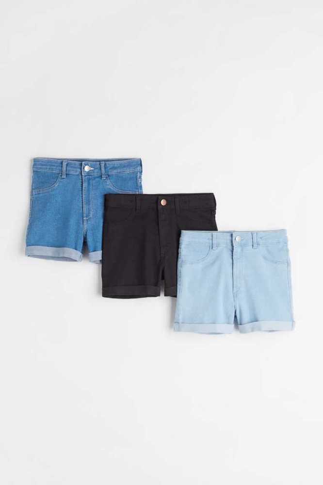 Bermudas H&M 3-pack Denim Niños Negros Azules | 156279TKQ