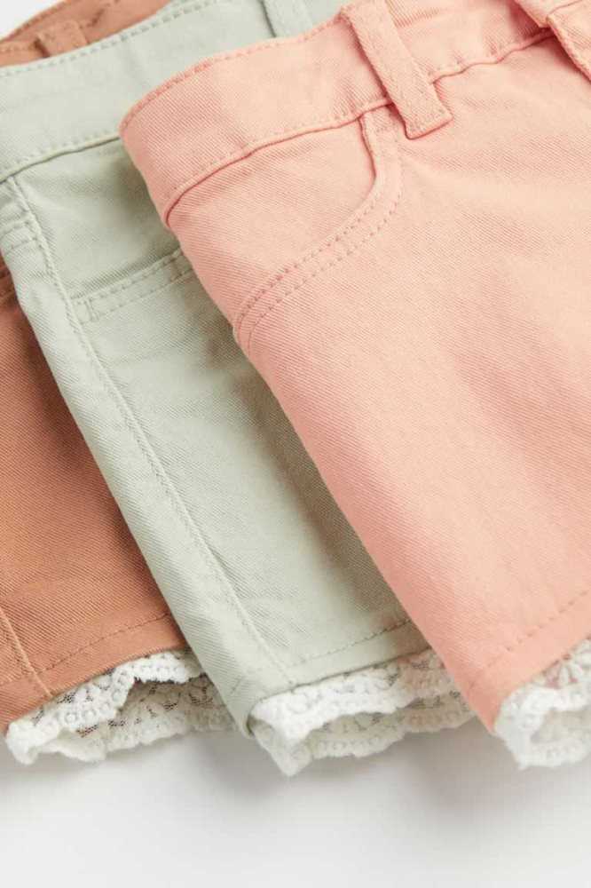 Bermudas H&M 3-pack Encaje-trimmed Twill Niños Rosas Beige Oscuro | 850739TMB