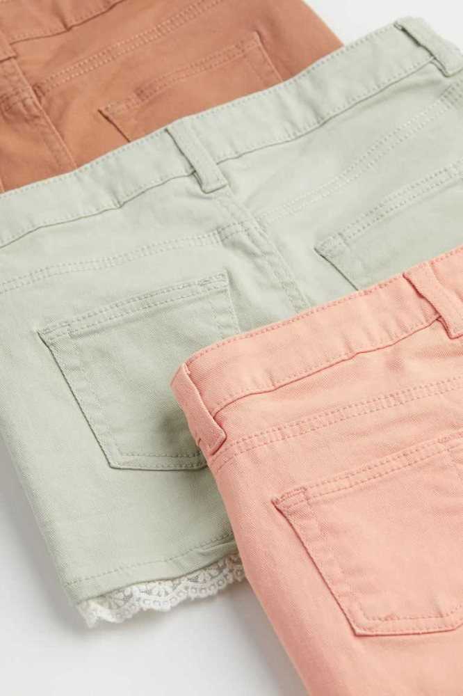 Bermudas H&M 3-pack Encaje-trimmed Twill Niños Rosas Beige Oscuro | 850739TMB