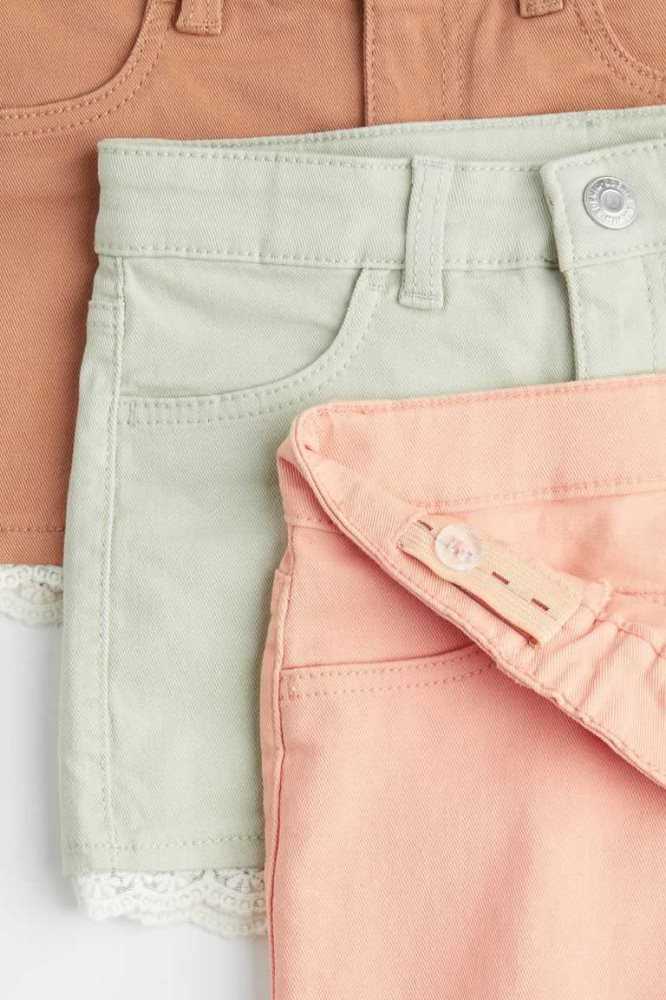 Bermudas H&M 3-pack Encaje-trimmed Twill Niños Rosas Beige Oscuro | 850739TMB