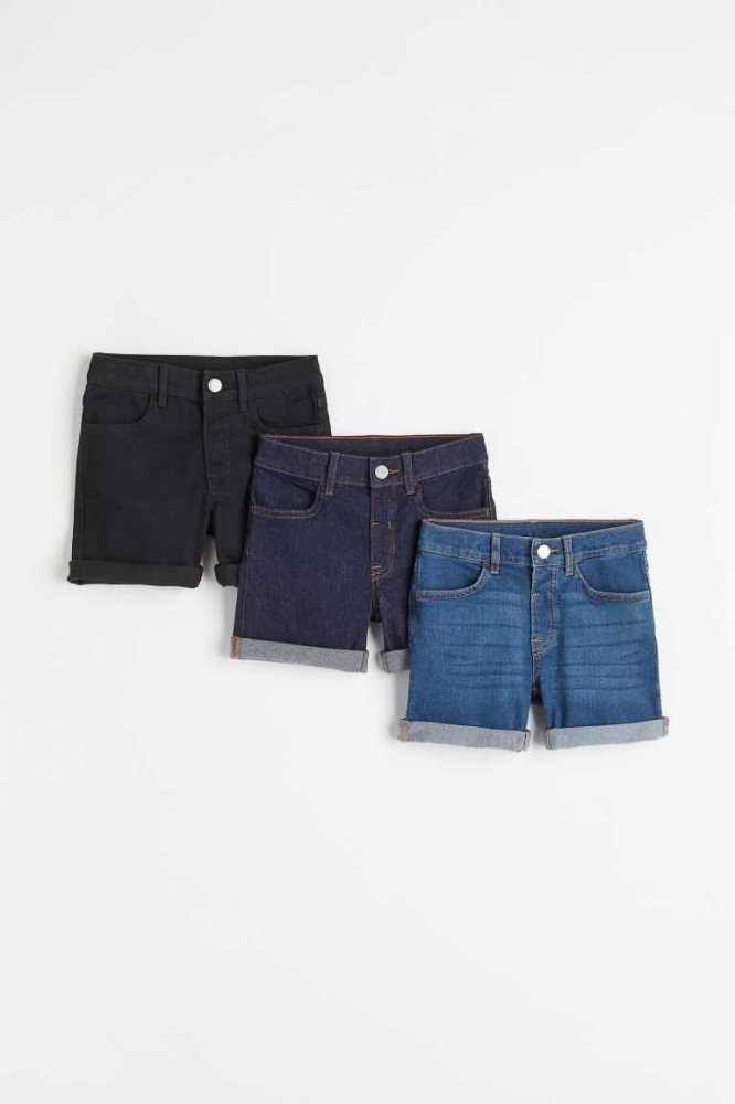 Bermudas H&M 3-pack Flaco Fit Denim Niños Negros Azules | 604789RHV