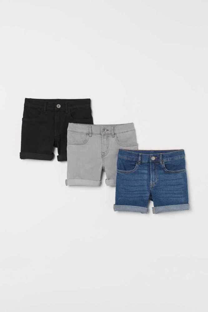 Bermudas H&M 3-pack Flaco Fit Denim Niños Negros Azules | 604789RHV