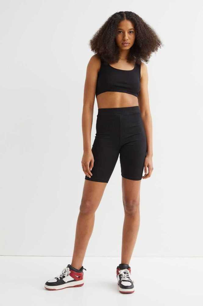 Bermudas H&M Acanalado Bike Mujer Negros | 674083WOB