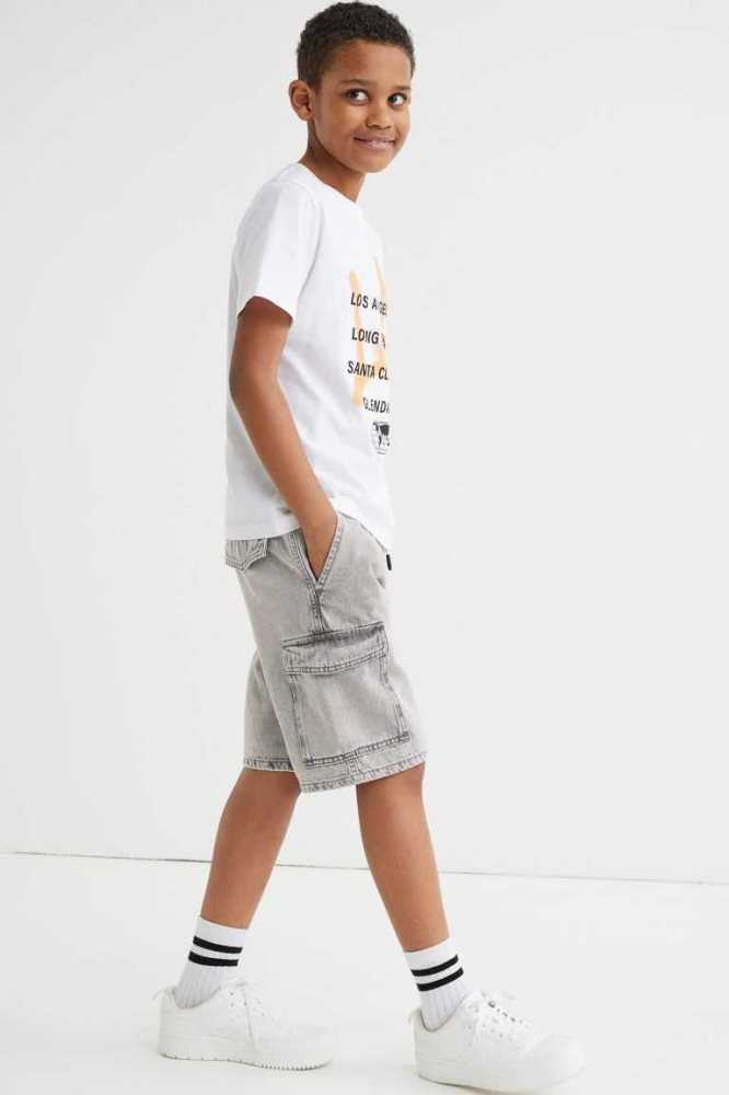 Bermudas H&M Algodon Denim Cargo Niños Grises Claro | 106839UJG