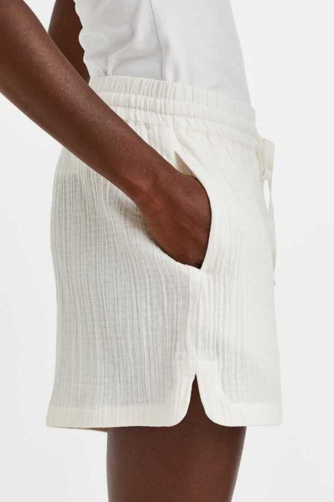 Bermudas H&M Crinkled Algodon Mujer Creme | 421639ZET