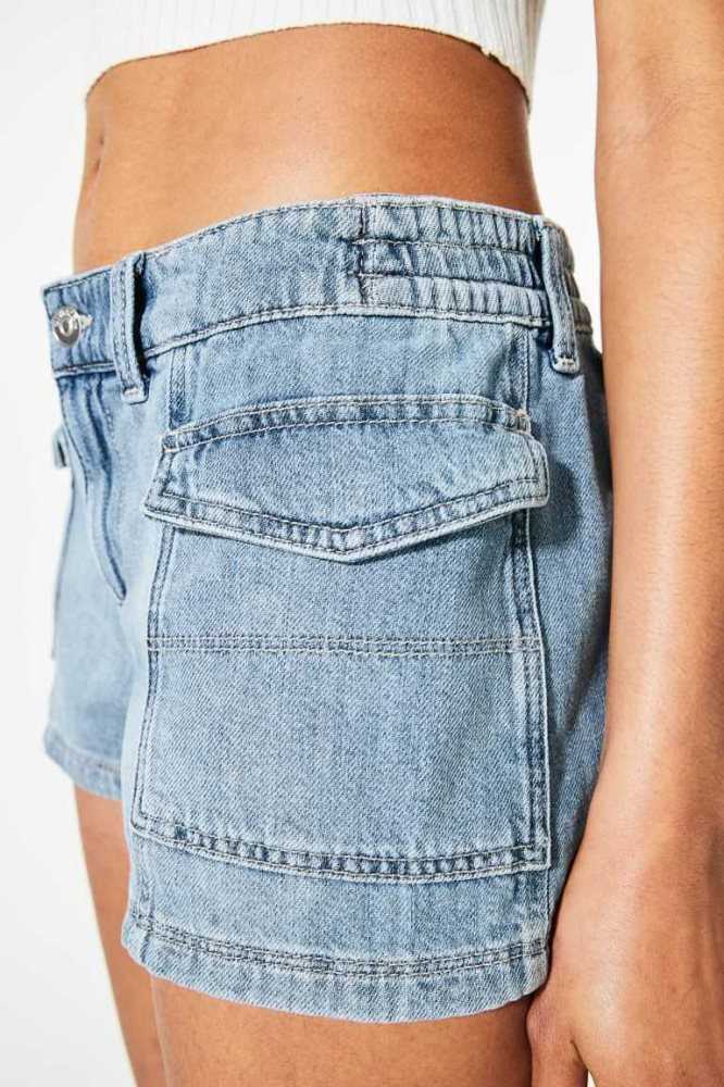 Bermudas H&M Denim Cargo Mujer Azules Claro | 192063QEF