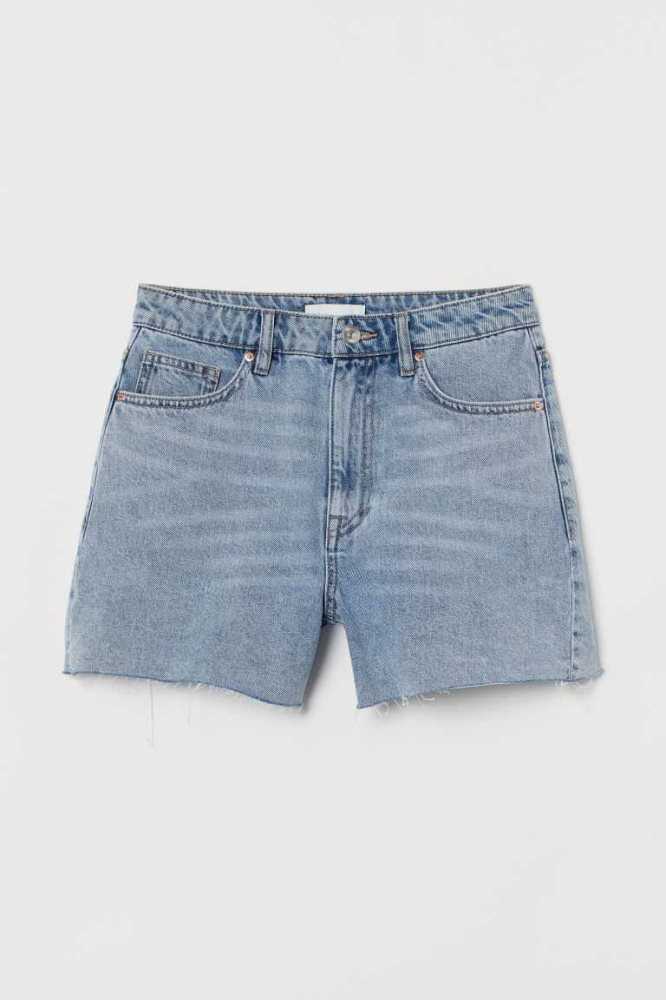 Bermudas H&M Denim High Cintura Mujer Azules Claro | 217364WOK