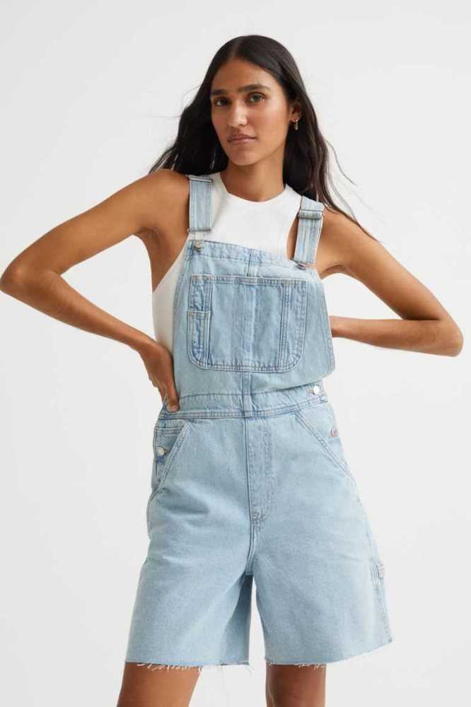 Bermudas H&M Denim Overall Mujer Azules Claro | 283094KQZ