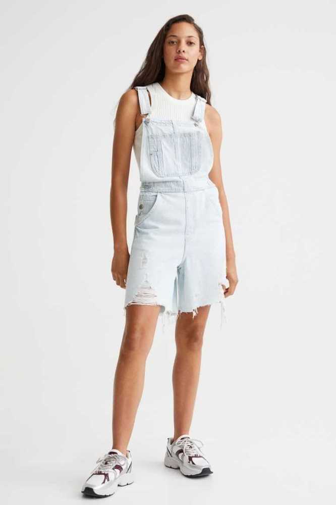 Bermudas H&M Denim Overall Mujer Azules Claro | 283094KQZ