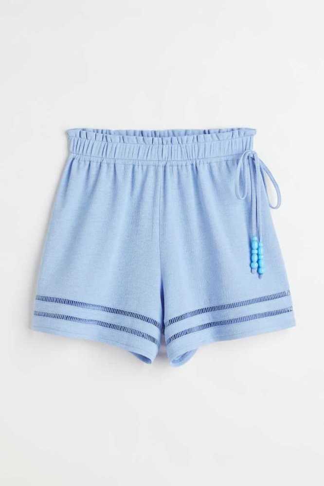 Bermudas H&M Embroidered-trim Mujer Azules Claro | 645728STU