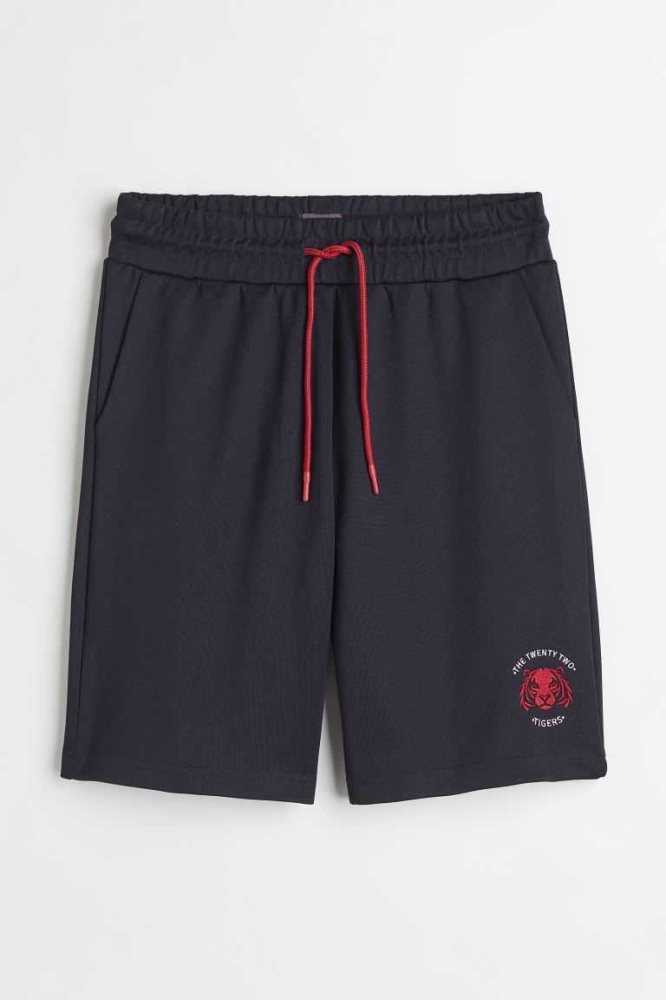 Bermudas H&M Embroidery-detail Jersey Hombre Azules Oscuro | 942073EPI