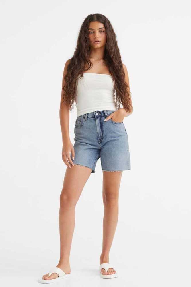 Bermudas H&M High Cintura Bermuda Mujer Azules Claro | 492765YAV