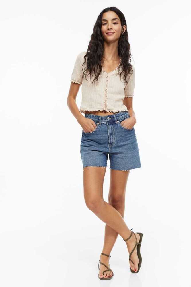 Bermudas H&M High Cintura Denim Mujer Azules | 618047PEB