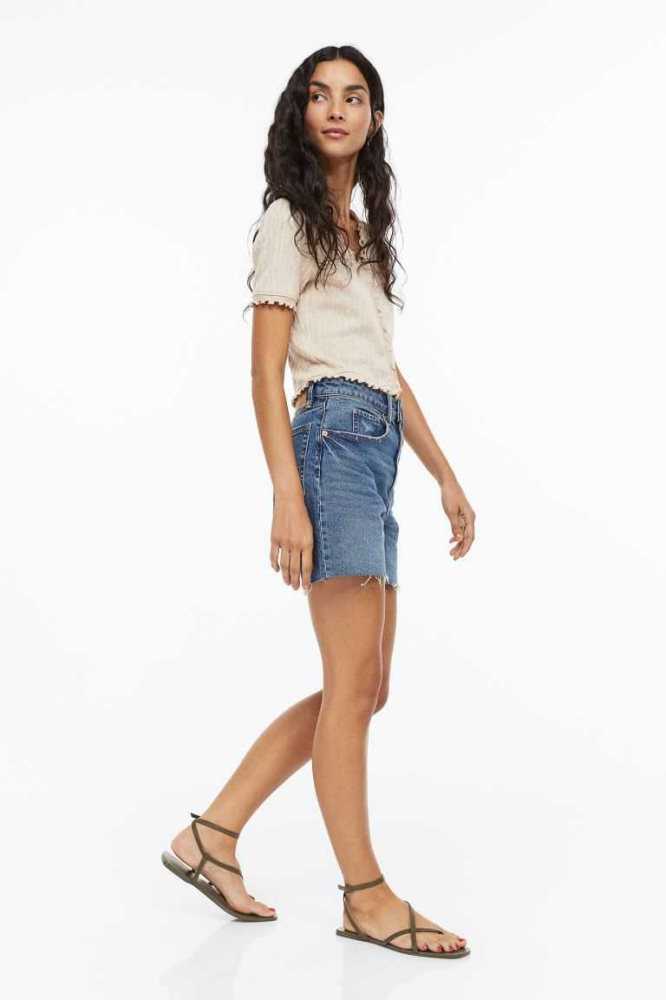 Bermudas H&M High Cintura Denim Mujer Azules | 618047PEB