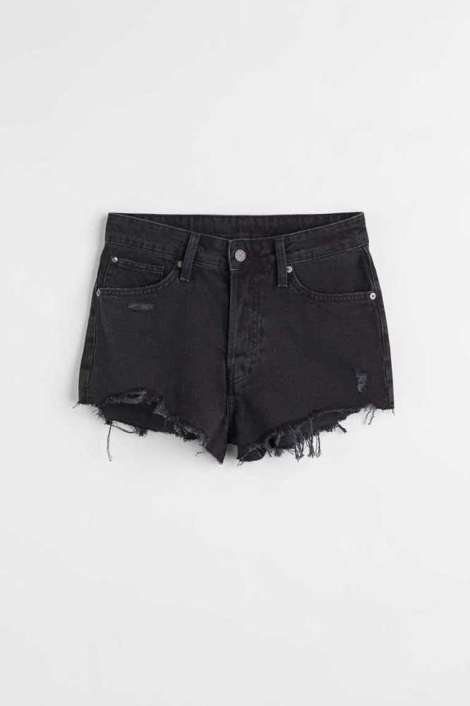 Bermudas H&M High Cintura Denim Mujer Negros | 786041XYF