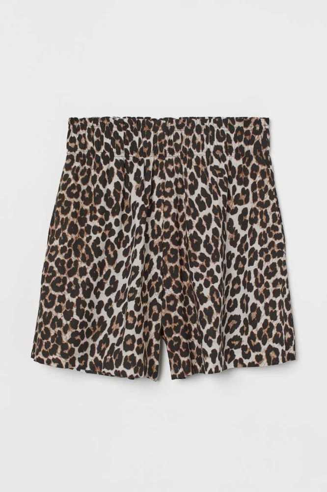 Bermudas H&M High Cintura Mujer Negros Leopardo | 385496ETJ