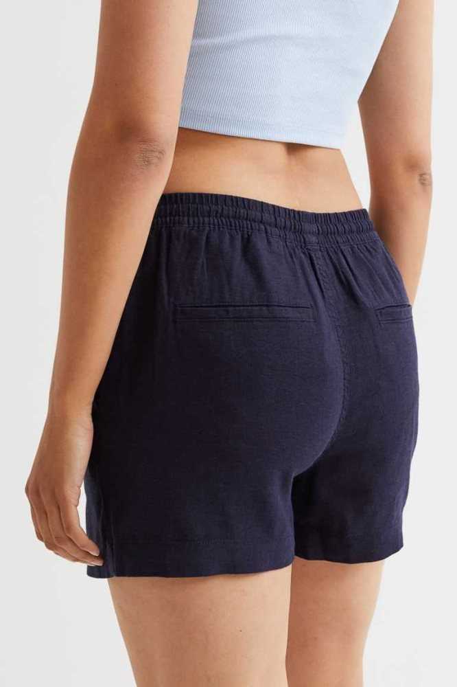 Bermudas H&M Linen-blend Mujer Azules Oscuro | 035461YQP