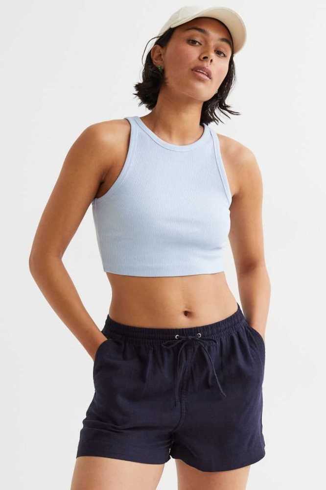 Bermudas H&M Linen-blend Mujer Azules Oscuro | 035461YQP