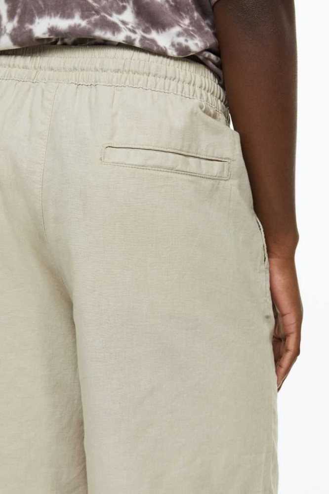 Bermudas H&M Loose Fit Linen-blend Hombre Kaki Verdes | 529361RJZ