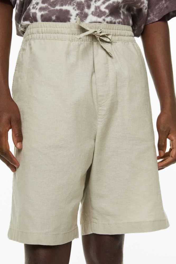 Bermudas H&M Loose Fit Linen-blend Hombre Beige Claro | 572938VLO