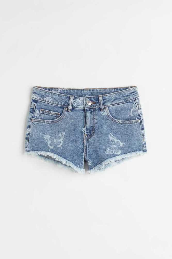 Bermudas H&M Low Cintura Printed Denim Mujer Azules | 849620AUQ