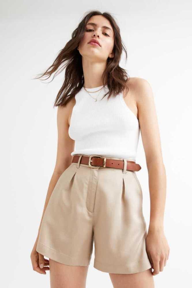 Bermudas H&M Lyocell-blend Chino Mujer Beige | 523084NLG